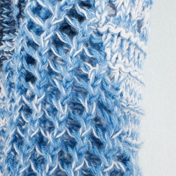 Cotton Country 3/4 Sleeve Crochet Knit Sweater Womens Medium Blue Coastal Boho - Picture 14 of 15